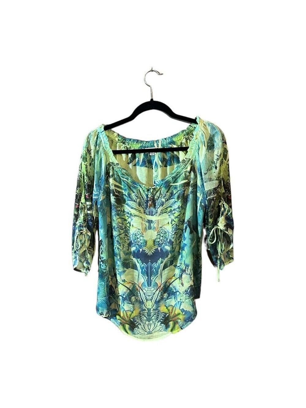 One World Green 3/4 Sleeve Lightweight Stretch Neck Size Petite Medium